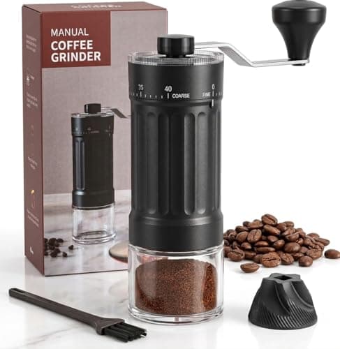 Manual Coffee Grinder, 40 Adjustable Settings, Portable Hand Coffee Bean Mill, Conical Ceramic Burr, Stainless Steel Handle, Glass Jar, Espresso French Press Pour Over Camping | Moulin a Cafe Manuel