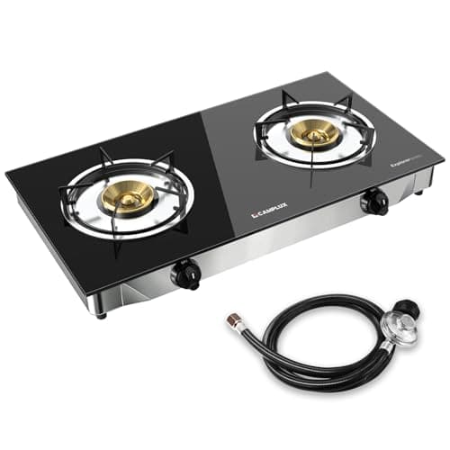 Camplux Propane Gas Cooktop Tempered Glass Double Burners Stove Auto Ignition LPG