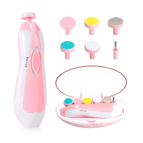 Baby Nail Clippers 20 in 1 | Safe Electric Baby Nail Trimmer, Baby Nail File Kit, Additional Replacement Heads, Newborn Toddler Toes and Fingernails, Trim and Polish (Pink)