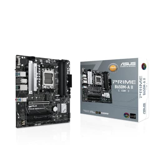 ASUS Prime B650M-A II-CSM Micro-ATX Commercial Motherboard,DDR5 6400+(OC),PCIe 5.0 M.2 Support,Realtek 2.5Gb LAN,DisplayPort,VGA,HDMI, USB 3.2 Gen 2 Ports,Front USB 3.2 Gen 1 Type-C, BIOS Flashback