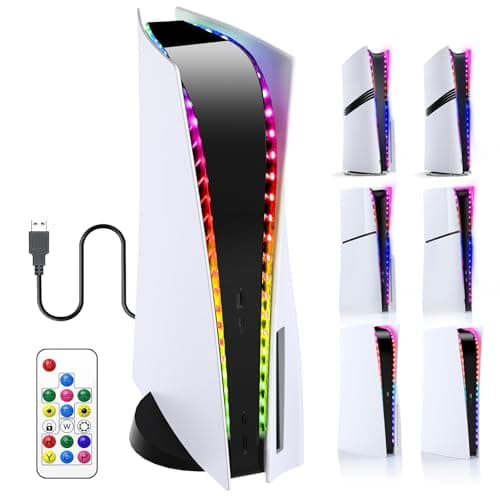 LED Light Strip for PS5 Pro/ PS5 /PS5 Slim, 358 DIY Modes 7 RGB Colors, Color Changing & Dimmable, with IR Remote and USB Powered, Decor Flexible Lights Strip for PlayStation 5/ Slim/Pro Console