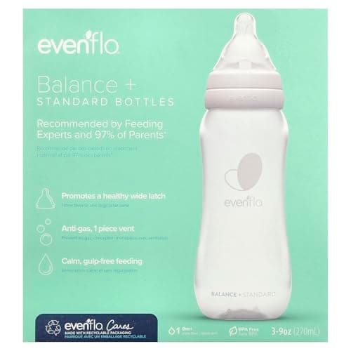 Evenflo Feeding Balance+ Bottles, Standard, 0+ Months, Slow Flow, 3 Bottles, 9 oz (270 ml)