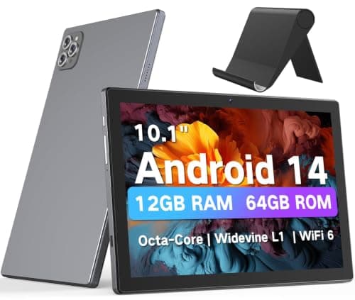 FIEKVE Tablets, 10.1 Inch Android 14 Tablet for Adults, Octa-Core, 12GB RAM 64GB Storage(2TB Expand), Octa-Core, WiFi 6, Bluetooth 5.0, Large Touch Screen Tablet for Work, Study & Entertainment