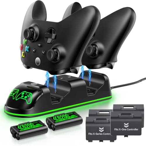 Controller Charger Station with 2 Rechargeable Battery Packs Compatible with Xbox One/Elite/Series X|S, Controller Charging Dock, XB Gaming Accessories with 9 RGB Modes and 4 Battery Covers