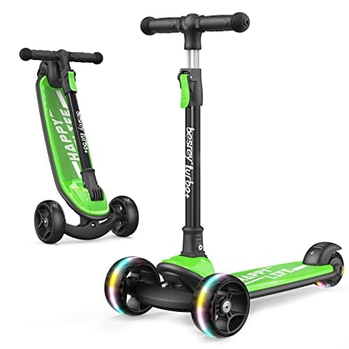 besrey Kick Scooters for Kids Ages 3-10, 3 Wheel Scooter for Kids with Adjustable Height, Folding Kids Scooter with LED Light Wheels Rear Brak Extra Wide Deck Outdoor Activities for Boys/Girls