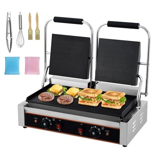 Commercial Panini Press Grill, 19x9 Inch Smooth Plates