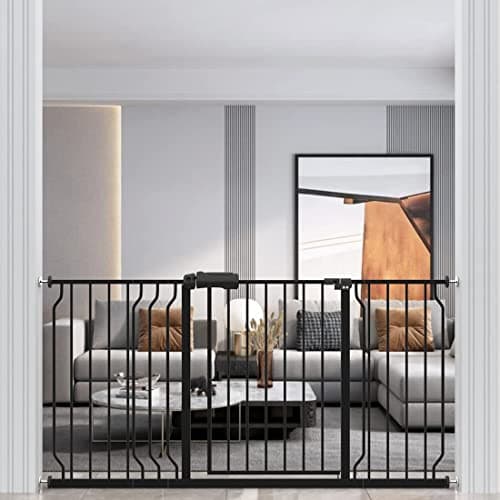 WAOWAO Baby Gate 62.20-66.93inch Extra Wide Pressure Mounted 63 64 65 66 Inches Walk Through Swing Auto Close Safety Black Metal Toddler Kids Child Dog Pet Puppy Cat for Stairs, Doorways, Kitchen