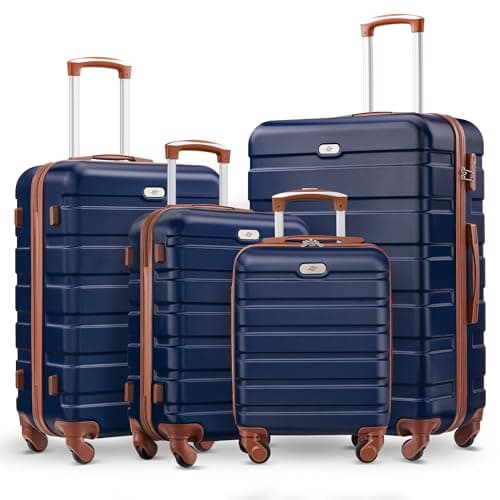 Suitour 4 Piece Luggage Sets, Hardshell Suitcase Set with Spinner Wheels 16 20 24 28inch Travel Sets(Navy Brown)