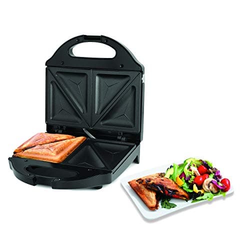 Salton 4 Slice Sandwich Maker | Pocket Sandwich Maker and Grilled Sandwich Press | Non-Stick Plates | Makes 4 Stuffed Sandwiches Fast | Compact Storage with Indicator Lights | Black (SM1068BK)