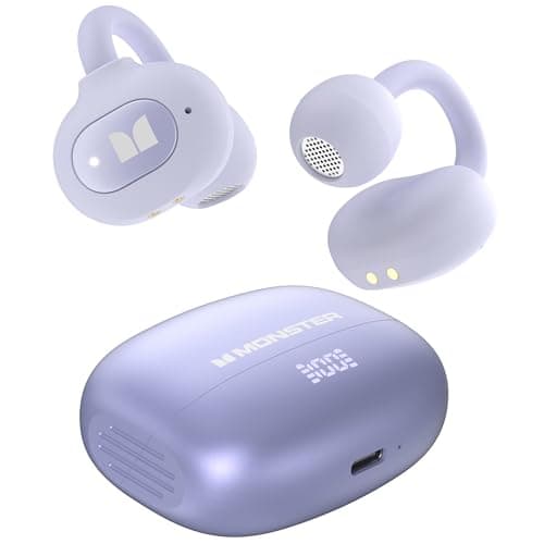 Monster Open Ear AC339 Earbuds, Bluetooth 6.0 Wireless Earbuds with HiFi Stereo, Open Ear Clip 40 Hours Playback,Touch Control(Purple)