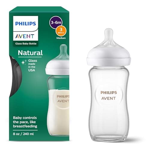Philips Avent Natural Glass Baby Bottle with Natural Response Nipple (Medium Flow, Flow 3), 8oz, SCY913/01