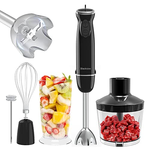 Immersion Blender Set for Kitchen,500W Extra Quiet Emulsion Blender Handheld,12 Speed Electric Hand Mixer with BPA Free Attachments:Chopper Bowl,Whisk,Milk Frother,Measuring Cup