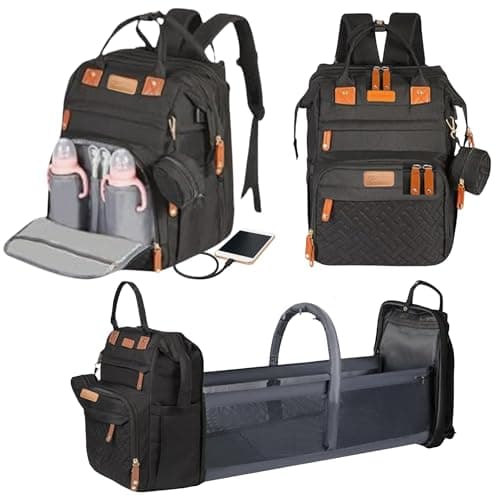 Baby Diaper Bags with Changing Station, Waterproof Diaper Bag Backpack for Moms Dads with USB Charging Port, (Black)