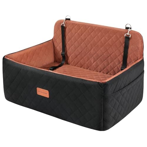 HEGGCOOE Dog Car Seat for Medium/Large Dogs, Pet Booster Seat for Under 55 lbs or 2 Small Dogs, Detachable & Washable Dog Car Bed for Backseat with 2 Safety Leashes(Black/Brown)