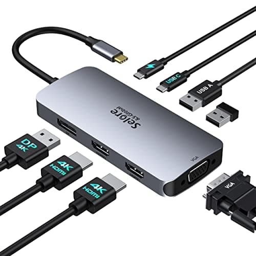 Selore USB C Docking Station for Laptop Dual HDMI Monitors Splitter Adapter