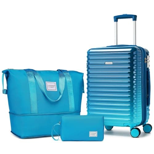 LARVENDER Carry on Luggage 22x14x9 Airline Approved, Expandable 20 Inch Hardside Suitcase with Wheels TSA Lock, PC+ABS Lightweight Carry on Suitcases for Women, Ocean Breeze (20/DB/TB)