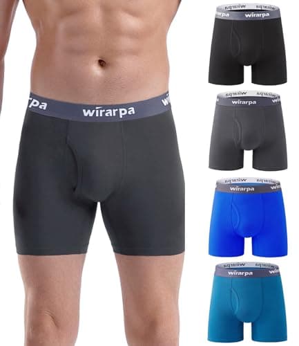 wirarpa Men's Underwear Cotton Boxer Briefs Open Fly Tagless Underpants for Men 4 Pack Black, Blue, Teal, Deep Grey Small
