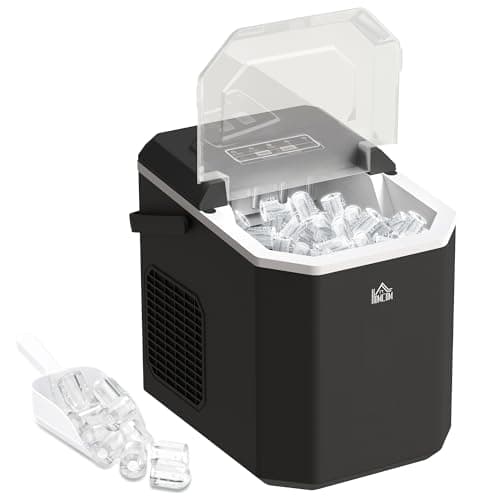 HOMCOM Portable Ice Maker Countertop, Self Cleaning Ice Maker Machine with Ice Scoop and Basket, 1.3L Water Tank, 9 Ice Cubes Ready in 6 Mins, 26lbs/24Hrs, 2 Sizes of Bullet Ice