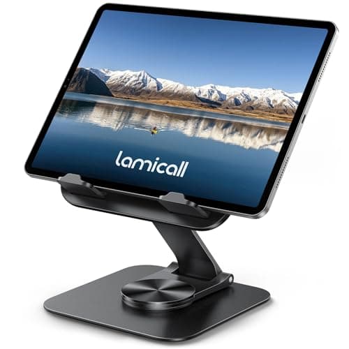 Lamicall Tablet Stand Holder for Desk - [Stable & Slim Portable] Dual Foldable iPad Holder Stand, 360° Rotatable Desktop Tablet Holder, Tablets Accessories for 4.7-13" iPad Pro/Air/Mini, Switch, Phone
