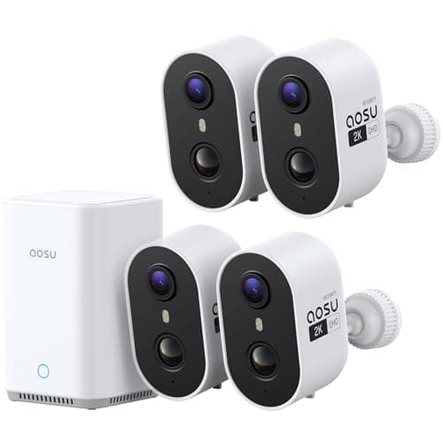 aosu Wireless Outdoor Security Camera Kit with aosuBase Local Storage, 2K with 6X Zoom, 4-View Live, Cross-Camera Person Timeline, PIR + AI Human Detection, Color Night Vision, 4-Cam-Kit