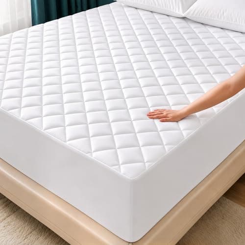 Utopia Bedding Quilted Fitted Mattress Pad, Queen Size, Elastic Fitted Mattress Topper Protector and Cover Stretches up to 16 Inches Deep, Machine Washable (White)