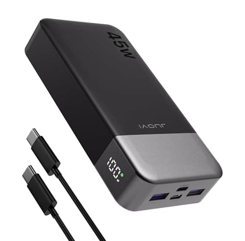JUOVI Power Bank 45W 20000mAh Portable Charger USB C, PD QC Fast Charging External Phone Battery Pack with LED Display, 2 USB-C, 2 USB-A for Phone 15 16, Laptop, Tablet (Black)