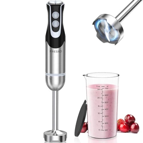 FRESKO Immersion Handheld Blender 500W with 700ml Beaker, 12-Speed & Turbo Mode Hand Blender Stick, 304 Stainless Steel Blades for Soup, Smoothie, Puree, Baby Food(HB3205)