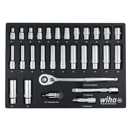 29 Piece 1/2” Drive Standard and Deep Socket Tray Set