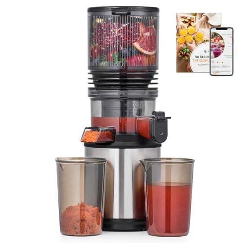 AMZCHEF Cold Press Juicer, 6" Extra-Wide Chute for Whole Apples & Carrots, Quiet Slow Masticating, Easy to Clean, Triple Stainless Steel Filter, High Juice Yield, Grey for Home Use