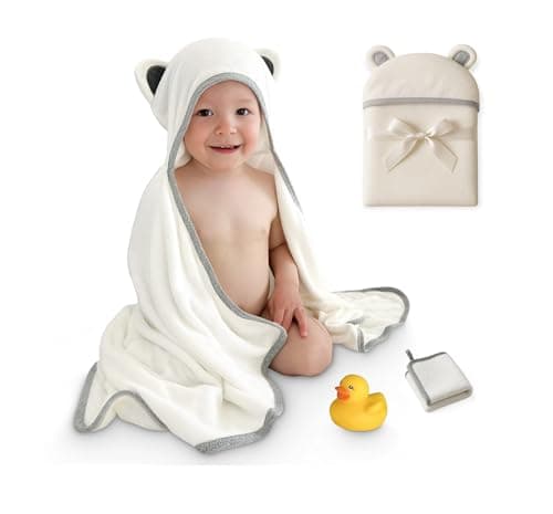 Baby Towels - Baby Hooded Towel Set with Washcloth + Duck Toy – Organic Bamboo Baby Bath Towels for Newborn & Toddler – Ultra Soft, Super Absorbent & Large – Perfect MINIZIR