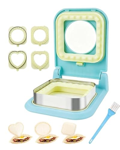 3-in-1 Uncrustable Sandwich Maker - Heart/Circle/Square Crustless Sandwich Cutter & Sealer for Kids' Lunch, Breakfast & Lunchboxes | BPA-Free Uncrustable Press, Easy Clean (Light Blue)