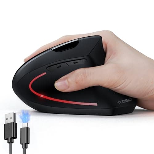 TECKNET Ergonomic Mouse, Rechargeable Vertical Ergo Mouse Wireless, Silent 2.4GHz 6 Buttons Optical Carpal Tunnel Mouse, 5 Adjustment Levels, Up to 4800DPI Wireless Mouse for Laptop, Desktop, PC