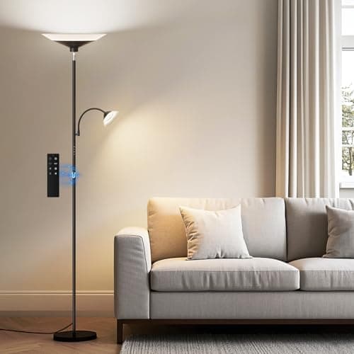 SIBRILLE 2-in-1 Torchiere Floor Lamp, 34W Dimmable Modern Standing Lamp with Remote & Button Control, Adjustable Brightness & Color Temperature, Corner Reading Lamp for Living Room Bedroom Office