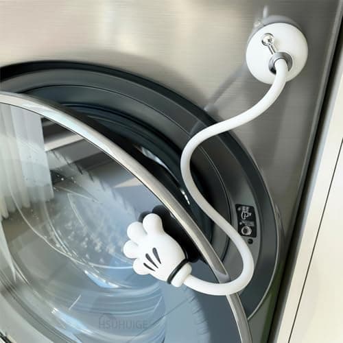 Front Load Washer Door Prop and Stopper, Removable Flexible Washer Door Holder with Suction Cup Base, Keep Washer Door Open to Prevent Odors (White Palm - White Hose - White cupula)