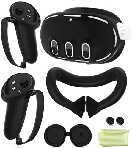 Silicone Cover Set Compatible with Meta Oculus/Quest 3, VR Accessories Protective Cover Includes Controller Grips, Front Shell Headset Cover and Face Cover, Not Fit Quest 3S