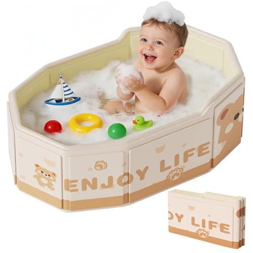Xynzanic Collapsible Baby Bathtub for Shower, Portable Foldable Toddler Bath Tub with Non-Slip Base, Compact Travel Essentials for Kids & Infants, Easy Storage in Small Spaces, Brown