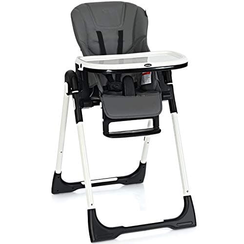 INFANS High Chair for Babies & Toddlers, Foldable Highchair with Multiple Adjustable Backrest Footrest Seat Height, Removable Tray, Detachable PU Leather Cushion, Built-in Rear Wheels (Dark Gray)