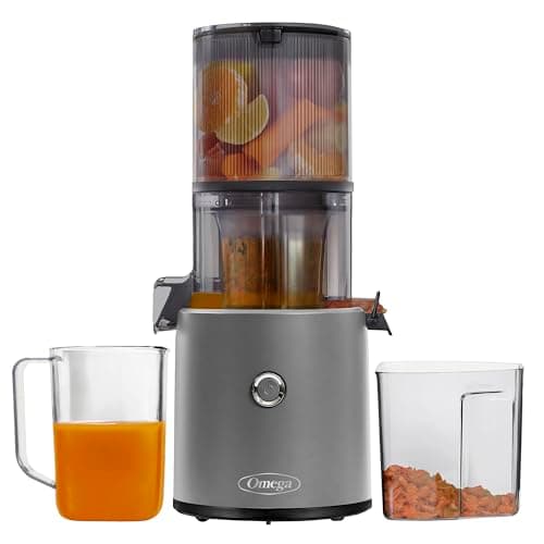 Omega Juicer JC2022GY11 Slow Masticating Cold Press Vegetable and Fruit Juice Extractor Effortless Series for Batch Juicing with Extra Large Hopper for No-Prep, 68-Ounce Capacity, 150-Watts, Gray