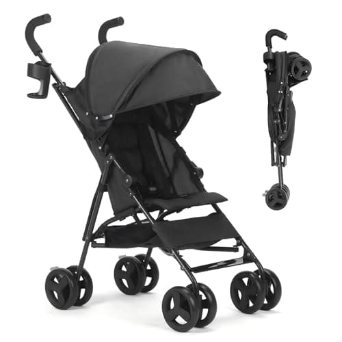 Compact Fold Baby Stroller, Lightweight Travel Toddler Stroller with One-Hand Quick Fold, Adjustable Removable Canopy, Cup Holder, Space-Saving, for 6 to 36 Months