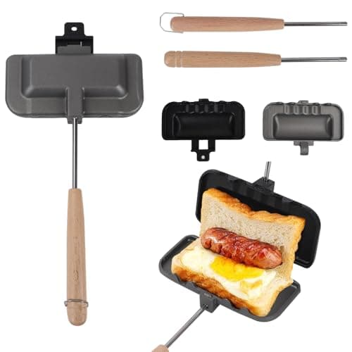Double-Sided Sandwich Baking Pan, 4w1h Sandwich Maker, Non Stick Breakfast Sandwich Maker Baking Pan with Removable Handle Grill Pan for Breakfast Pancakes, Omelets, Frittatas, Bread, Toast (Gray)