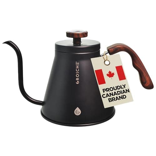 GROSCHE Marrakesh Gooseneck Kettle Stovetop - Stainless Steel Pour Over Coffee Kettle Stovetop, Tea Kettle, Stovetop Gooseneck Kettle, Coffee & Tea Kettle, Canadian Brand! - 34 fl. oz, Black
