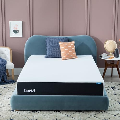 Lucid 12 Inch Gel Memory Foam Mattress – Plush Feel – Gel Infusion - Hypoallergenic Bamboo Charcoal – Breathable Cover, White, Queen