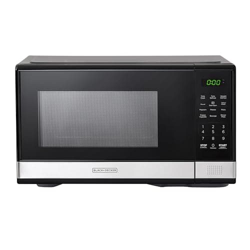 BLACK+DECKER EM031MB11 Digital Microwave Oven with Turntable Push-Button Door, Child Safety Lock, 1000W, 1.1cu.ft, Black & Stainless Steel, 1.1 Cu.ft