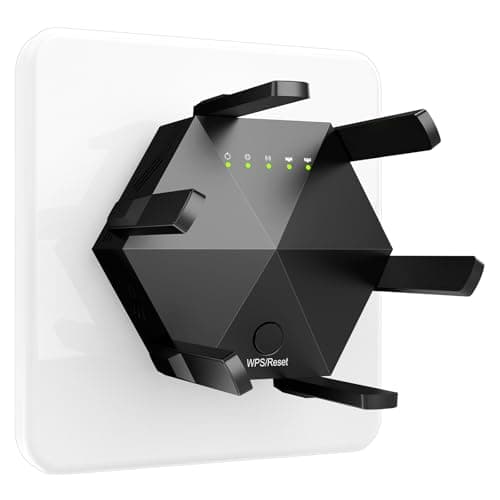 JBZP WiFi Extender, WiFi Booster Better WiFi Coverage with 6 Antennas Signal Range up to 12880 Sq.ft and 45 Devices, 1200Mbps Dual Band Wireless Repeater for Home, Internet Booster Black