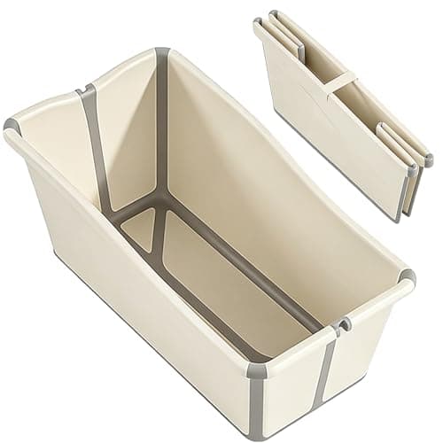 ITHWIU Foldable Kids Bathtub with Safe PP+TPE Material, Portable & Space-Saving for Shower Pool Play, Easy Storage for Home & Travel, Grey White