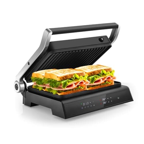 KOTEK 3-In-1 Sandwich Maker, 1200W Indoor Grill w/Floating Hinged Lid, Removable Drip Tray & Non-Stick Coated Plates, Open 180°, 4 Slice Panini Press Grill, 5 Auto Modes, Temperature Control & Timer