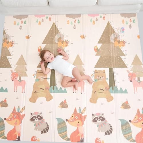 Baby Play Mat Palymat Foldable 78" X 59" X 0.4" LXIAOY Extra Large Crawling Pad Foldable Waterproof Portable for Outdoor and Travel for Infants, Babies, Toddlers(beige)