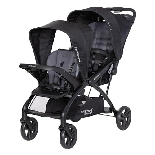 Baby Trend Sit n Stand Double 2.0 Stroller - Convertible Multi-Use Easy Fold Travel Toddler & Baby Tandem Double Stroller with Safety Harness and Storage Basket - Dash Black