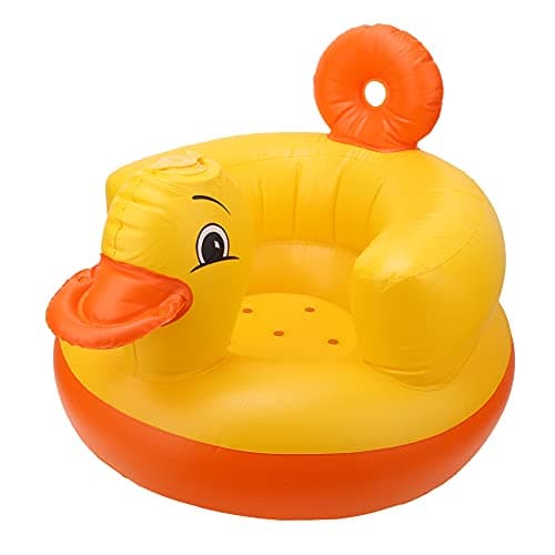 Baby Bath Stool, Yellow Duck Inflatable Baby Chair Sofa Safety Back Seat 60KG Bearing Capacity (Round Bottom Yellow)