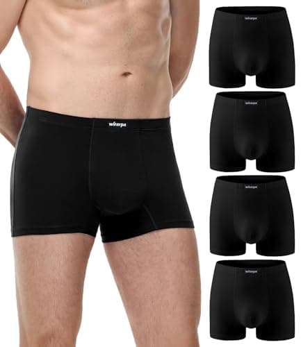 wirarpa Men's Underwear Cotton Boxer Briefs Stretchy Male Trunks Short Leg Underpants No Fly Black Medium 4 Pack